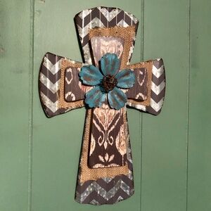 Tin Metal & Wood Wall Cross Rustic Decorative Home Decor Accent Christian